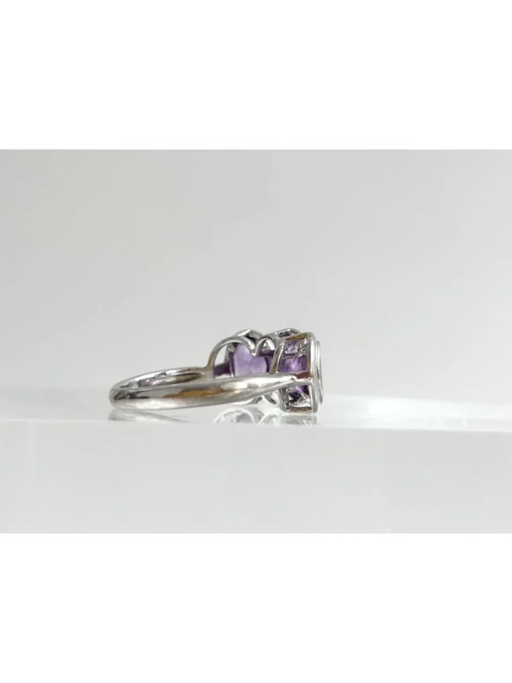 Triple Amethyst Gemstone Minimalist Sterling Silver 925 Vintage Ring - sz 8